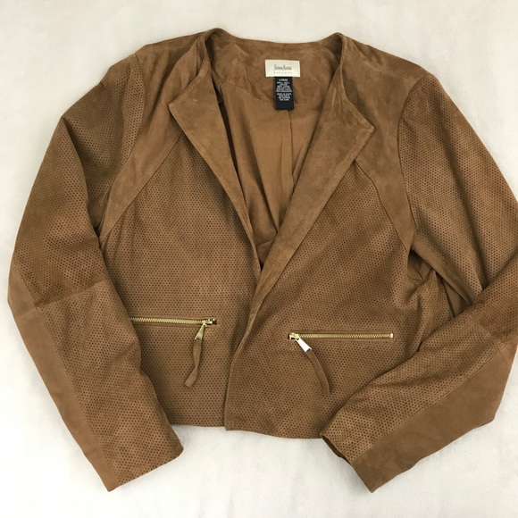 NEIMAN MARCUS Perforated open front Suede jacket L - Picture 5 of 8